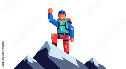 Triumphant Climber Reaches Summit, Celebrating Adventure Against a Dark Backdrop