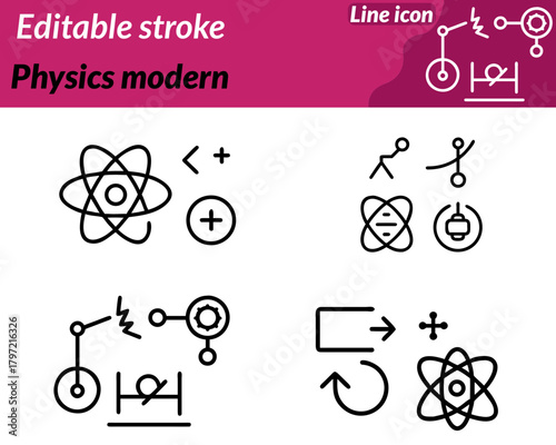 A contemporary physics icon character featuring. A stylized atom with orbiting electrons a sine wave illustrating motion and oscillation. And a lightning bolt symbolizing energy and electromagnetism.