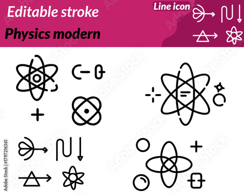 A contemporary physics icon character featuring. A stylized atom with orbiting electrons a sine wave illustrating motion and oscillation. And a lightning bolt symbolizing energy and electromagnetism.