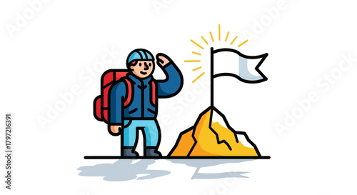Triumphant Hiker Flags Peak Achieving Summit Success and Celebrating Achievement's Glory