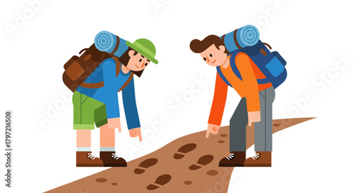 Two Hikers Following Footprints on a Trail, Ready for Adventure Destinations