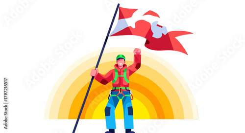 Triumphant Person Holding a Flag, Symbolizing Triumph, Victory and Success on Black Background