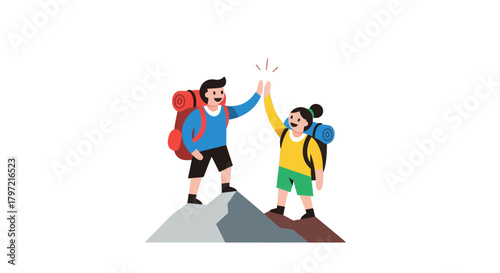 Triumphant Hikers Celebrating Their Success Atop a Majestic Mountain Peak