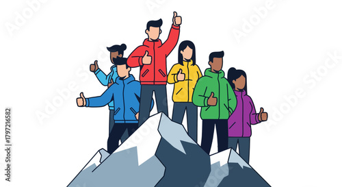 Triumphant Team Celebrating Success on Mountain: Achievement, Unity, And Victory