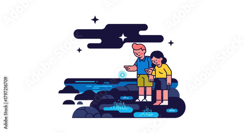 Two People Observe a Bright Celestial Body During a Night Out Under The Stars