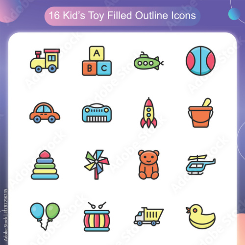 Kids Toye  Filled Outline Style Set 1