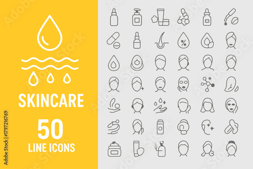 Skincare Routine Icons – Cosmetic Products Line Illustration Pack