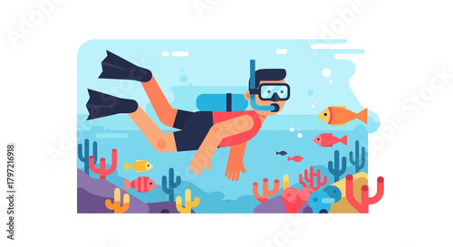 Underwater Exploration: A Scuba Diver Embarks on a Colorful Reef Adventure Discovery