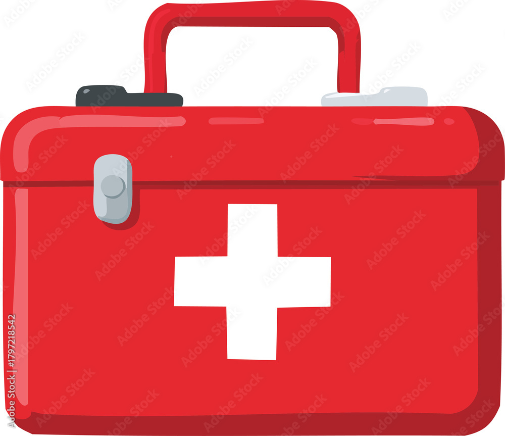 Obraz premium Red first aid kit box with a white cross symbo