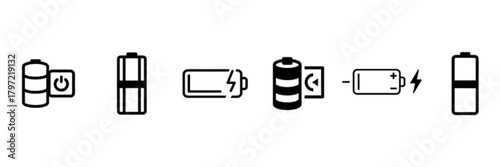 Comprehensive Set of Battery Power and Charging Status Vector Image Icons