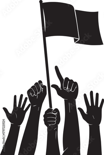 Protestors raise black flag symbolizing human rights and social justice movement