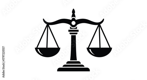Simple black and white illustration of scales representing justice and balance