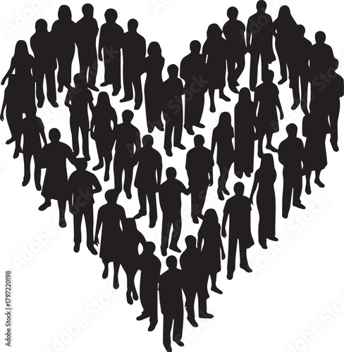 Diverse group of people forming a heart shape symbolizing human rights and unity day celebration