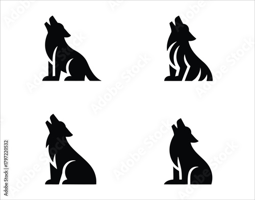 Dark Wolf Howling Silhouette Vector Illustration