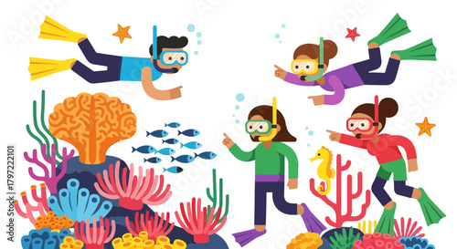 Vibrant Underwater Adventure Depicts Scuba Divers Exploring Marine Life in the Ocean