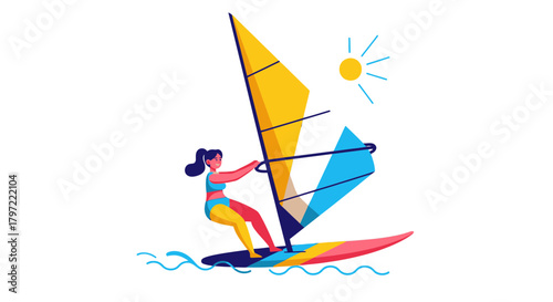 Vibrant Windsurfer Silhouetted Against Black Background Depicting Summer Fun and Activity