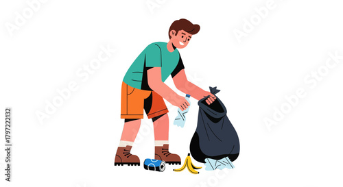 Volunteer Picking up Litter to Protect Environment and Keep Area Clean Everyday