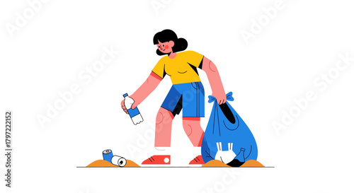 Volunteer Picking Up Litter, Conservation, Protecting Our Planet Through Recycling Actions