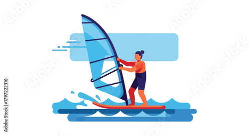 Windsurfing Illustration Depicting Marine Adventure With Vivid Colours Against A Dark Backdrop