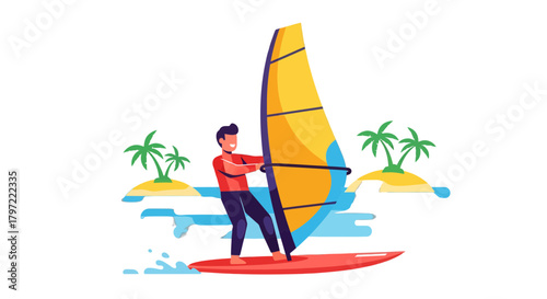 Windsurfing Illustration Depicting Summer Recreation and Coastal Activity on the Water