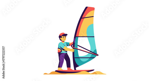Windsurfing Illustration Shows Person Enjoying Watersport on a Colorful Sailboard