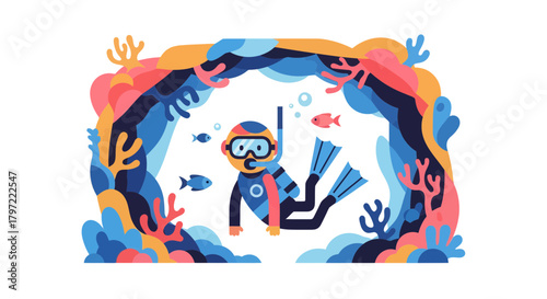 Vibrant Diver Exploring Undersea World Amongst Colorful Coral Reefs