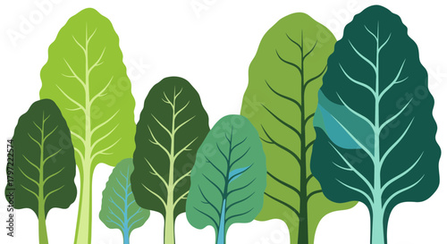 Vibrant Forest Silhouettes on Black Backdrop Showcase Nature's Lush Beauty