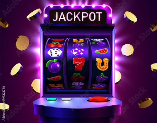 Slot machine wins the jackpot. 777 Big win concept. Casino jackpot. Vector illustration