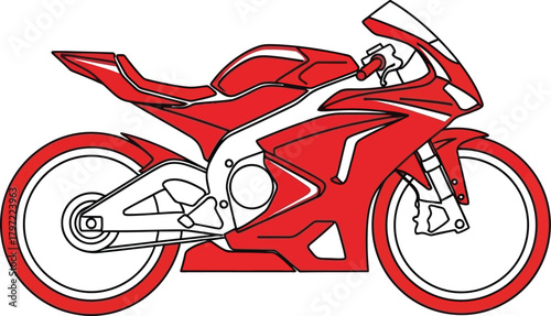 Sleek red sport motorcycle illustration on a white background side view design