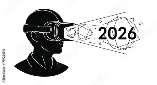 New year 2026: futuristic vr celebration, metaverse new year's eve silhouette