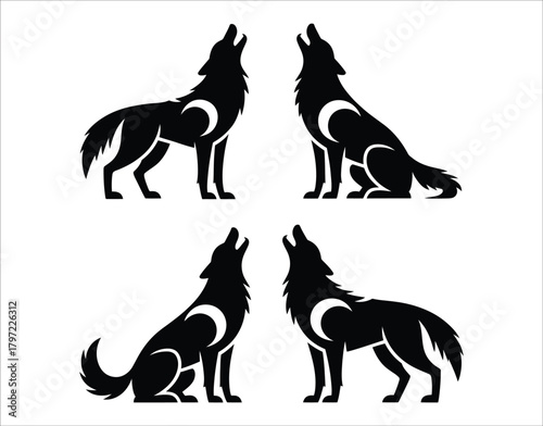Howling Wolf Icon Silhouette Vector Design