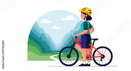 Woman Enjoying A Mountain Bike Ride Against Nature's Majestic Scenery  Adventure and Exploration