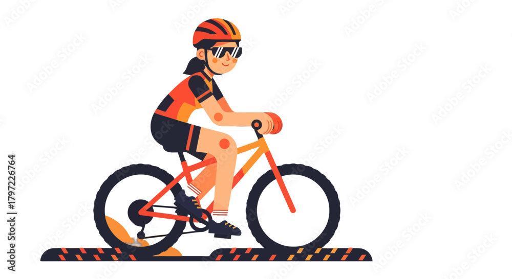 Naklejka premium Woman Biking With Sunglasses Cartoon Illustration Over Black Background Exercise
