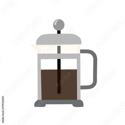 French Press in Flat Minimal Style for Manual Brewing Illustration