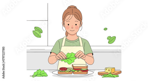 Woman Composing Gourmet Sandwich Freshly Preparing Delicious Food for Lunch or Meal