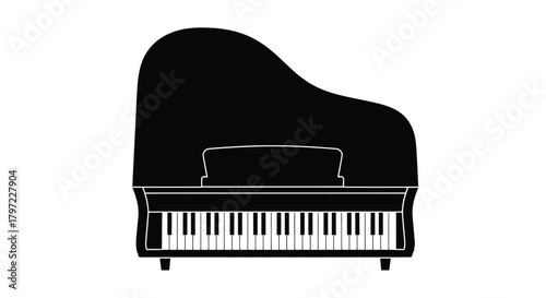 Simple black and white illustration of a grand piano music instrument