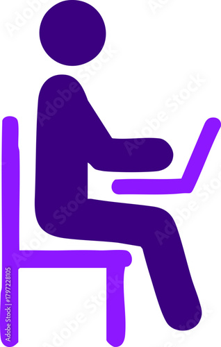 illustration of person sitting on chair and using laptop working posture