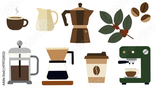 Coffee Elements in Flat Minimal Style for Cafe Menu Design Pack