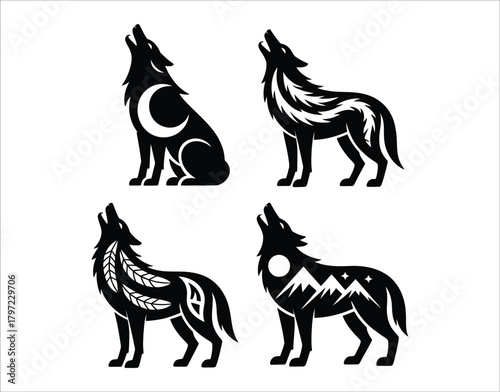 Howling Wolf Shadow Silhouette Vector Template
