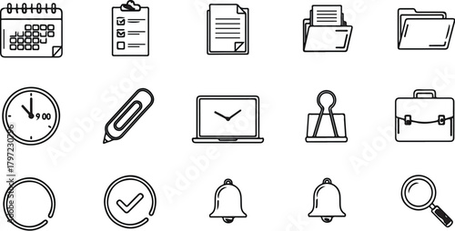 Business and Office Icon Assortment calendar clipboard