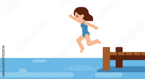 Woman Leaping Into Water Animation: Illustrative Depiction of Summer Fun and Recreation