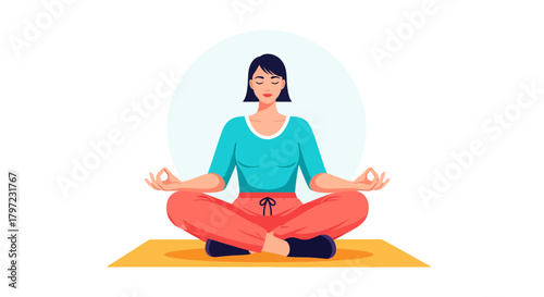 Woman Meditating In Lotus Position With A Bright Background Against A Solid Black Backdrop