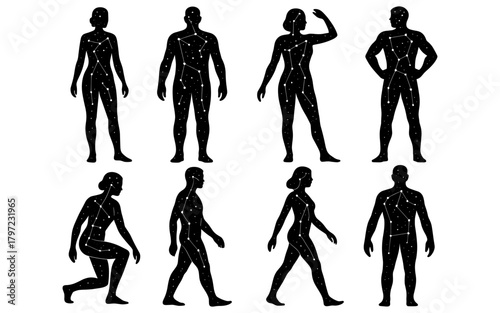 Human body silhouettes with constellation patterns in cosmic design