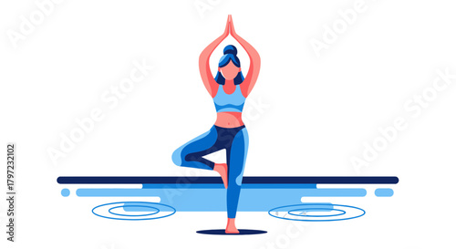Woman Practicing Yoga Exercise In Tree Pose On Dark Background Peaceful Moment of Balance