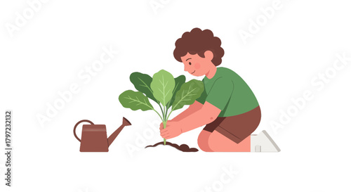 Young Person Planting A Sapling, Nurturing The Soil For Healthy Plant Growth