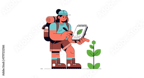 Young Scientist Analyzing Plant Life In The Outdoors, Nature Exploration Concept