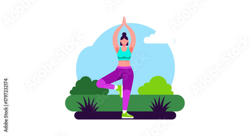 Woman Practicing Yoga Outdoors Amidst Nature For Calmness and Serenity at Nighttime