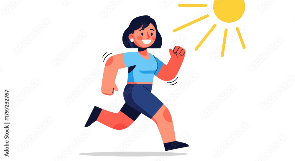 Fototapeta premium Woman Runs Under The Sun For Fitness And Joy Depicted In A Simple And Modern Style