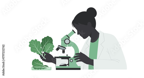 Woman Scientist Analyzing Leaf Samples Under a Microscope Testing and Researching
