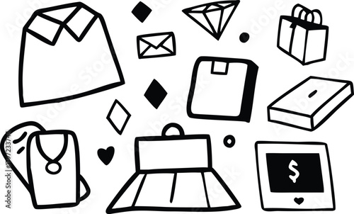 Black friday shopping sale contains accessories and clothes and cosmetic sketch